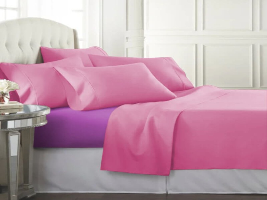 Σετ Σεντόνια Βαμβακοσατέν 250 Κλωστών Λιλά-Μωβ Γαρύφαλλο | Γαρύφαλλο - Λευκά Είδη